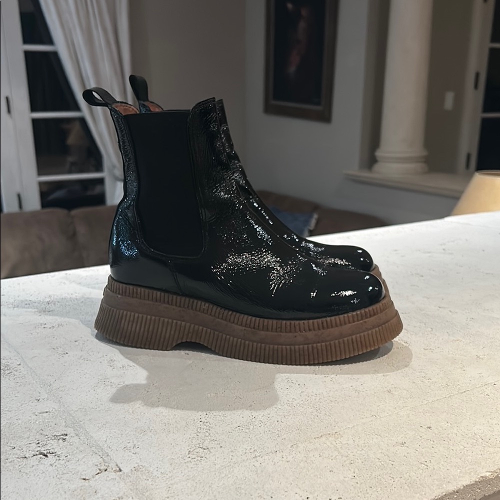 Ganni Chelsea Ankle Boots Black and Brown with Chunky Sole
